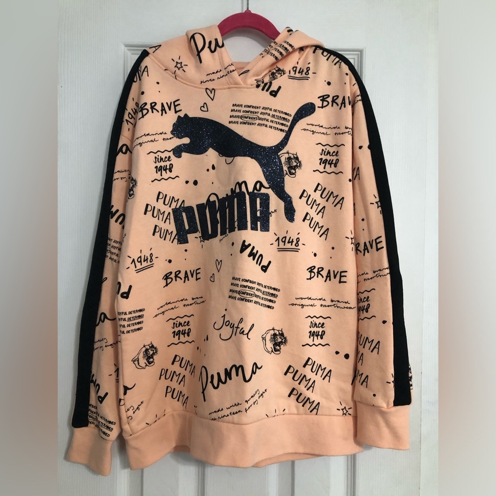 Puma really unique graffiti style peach black hooded sweatshirt girls XL 16